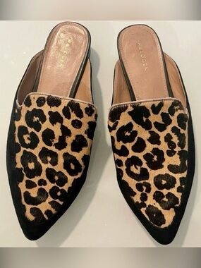 Halogen Corbin Leopard Calf Hair Pointed Mules 6